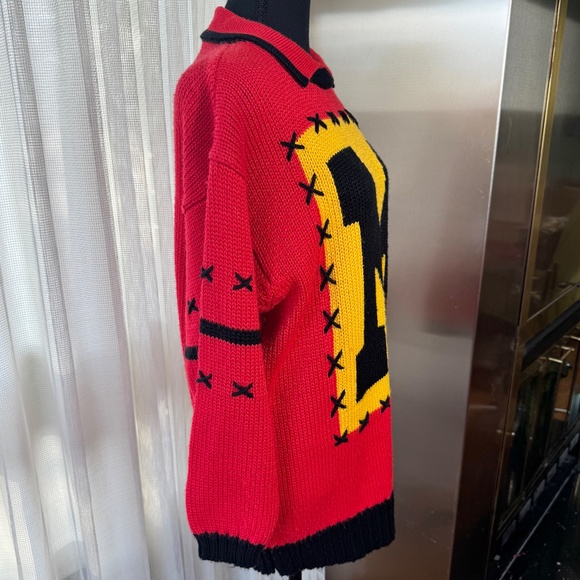 Vintage 1980s sweater, red, black, yellow oversized top, Michel Sport 12/14 (L) - Picture 2 of 10